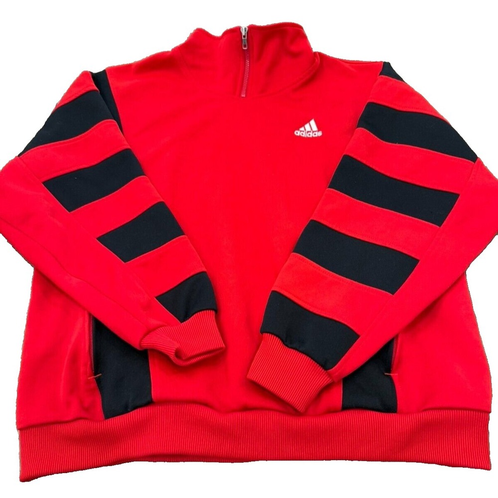 Vintage 90's Adidas Quarter Zip Mock Neck Red Black Sweatshirt Men's Sz Large